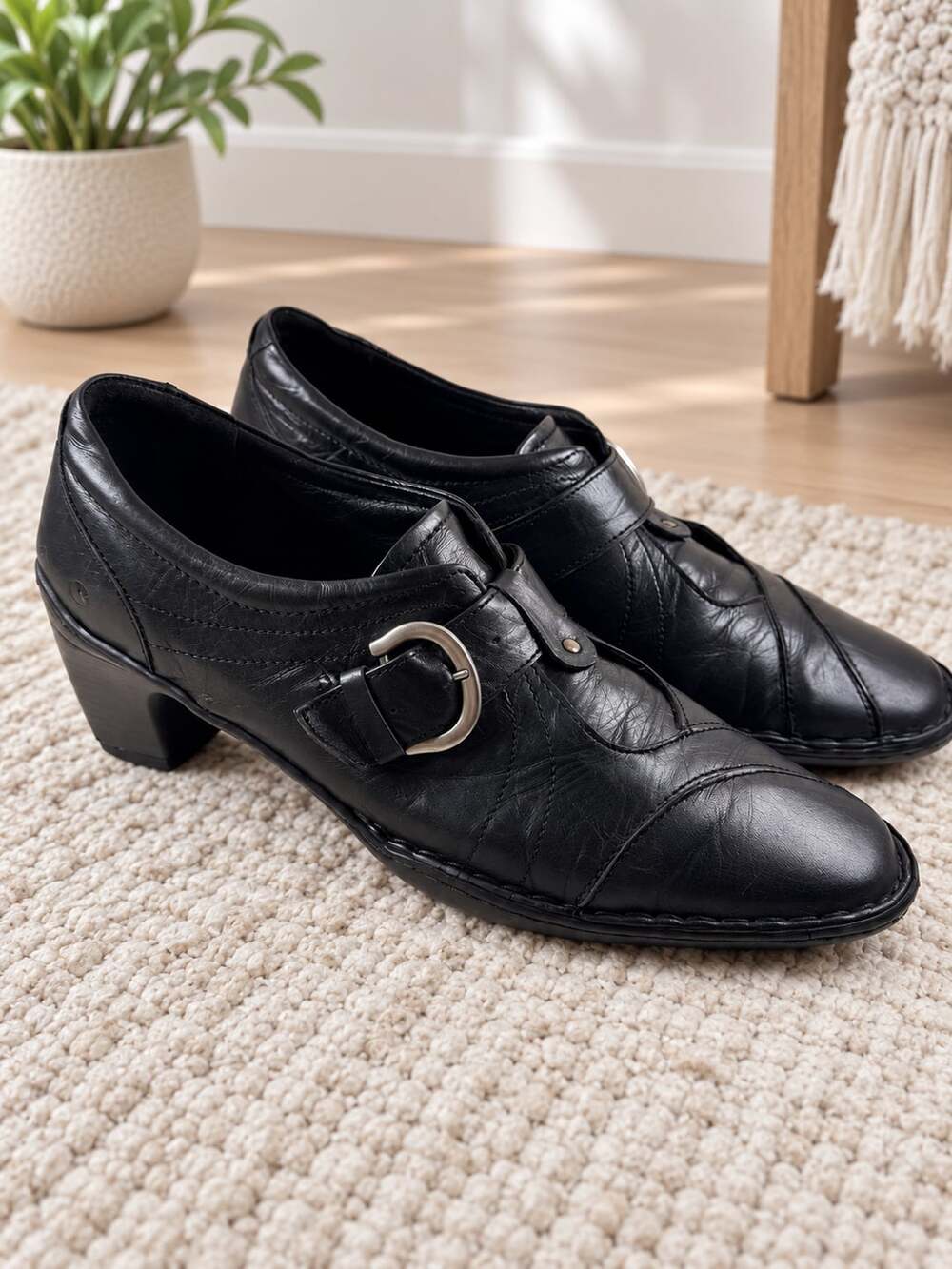 Josef Seibel Womens Black Leather Buckle Strap Shooties Pumps EU 42